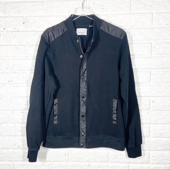 PAPER DENIM&CLOTH Black Waffle Full Zip/Snap Ling Sleeve Shirt Jacket - Picture 1 of 6